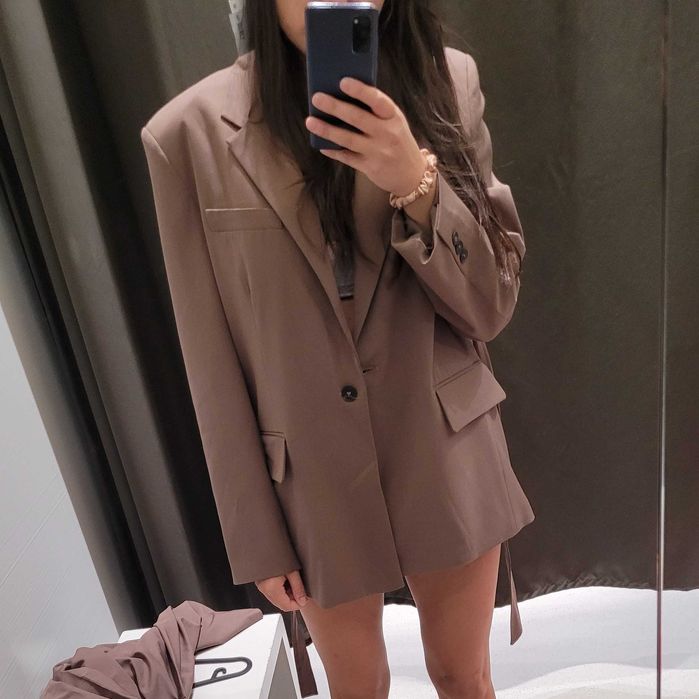 brązowa norkowa marynarka z wiązaniem paskiem Zara M 38 L 40