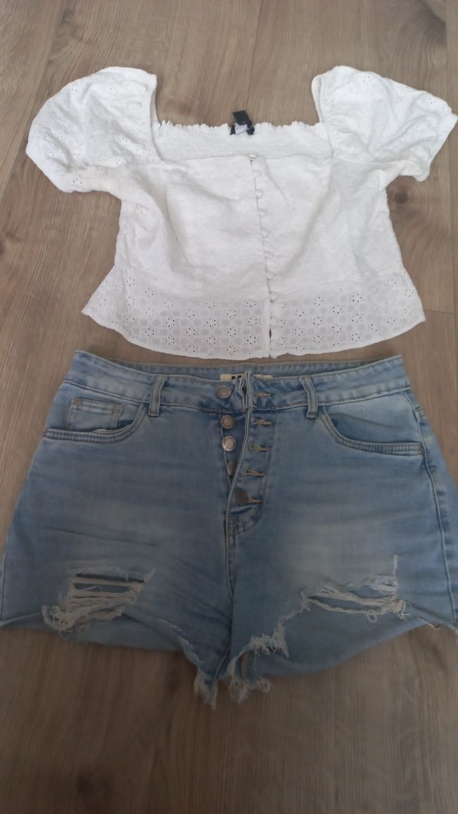 zestaw spodenki jeansowe M Sara L bluzka new Look L