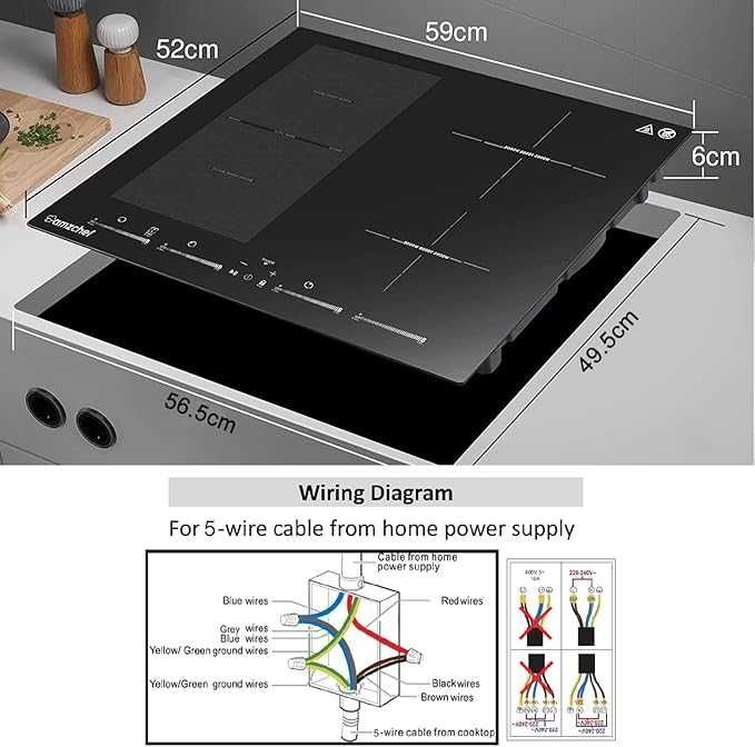 AMZCHEF Płyta indukcyjna 7400 W płyta kuchenna YL-IF7018S-5B5B3B1B