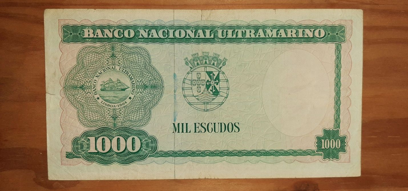 Nota 1000 Escudos - Timor - 1968 Circulada - já com 56 anos