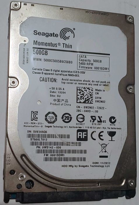Жесткий диск SATA для ноутбука Seagate Momentus Thin ST500LT012 500Гб