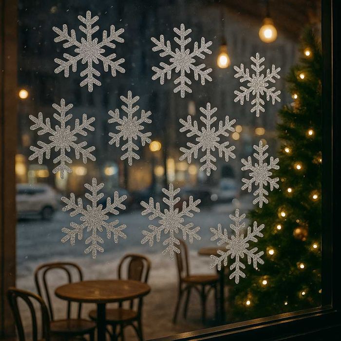 Наліпки "Сніжинки" для новорічного декору вітрин, для дому та вікон