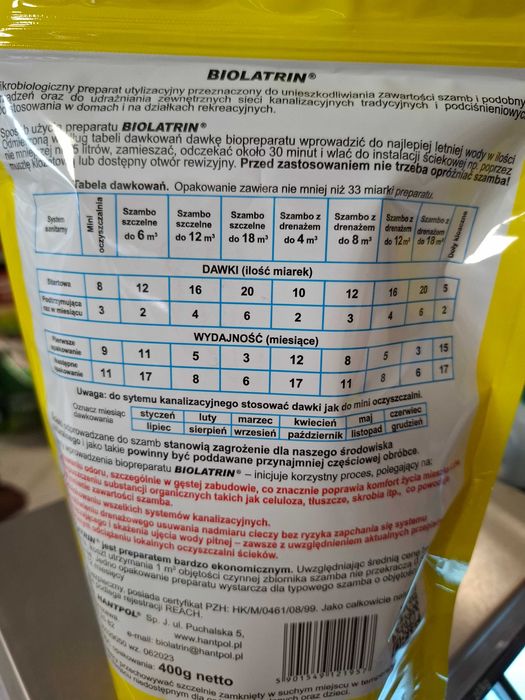BIOLATRIN preparat do szamb i mini oczyszczalni produkt Polski