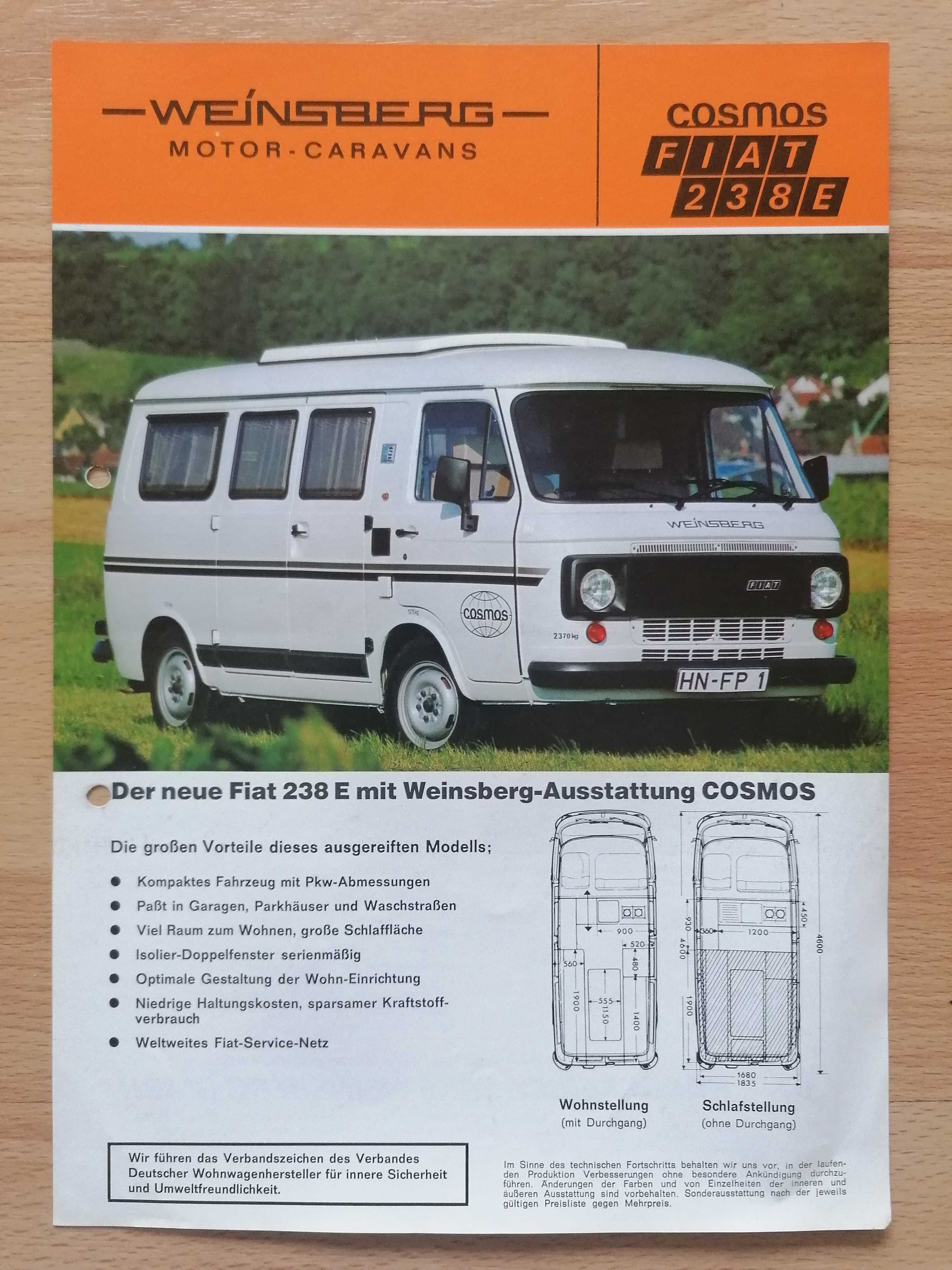 Prospekt Fiat 238E Cosmos Kamper.