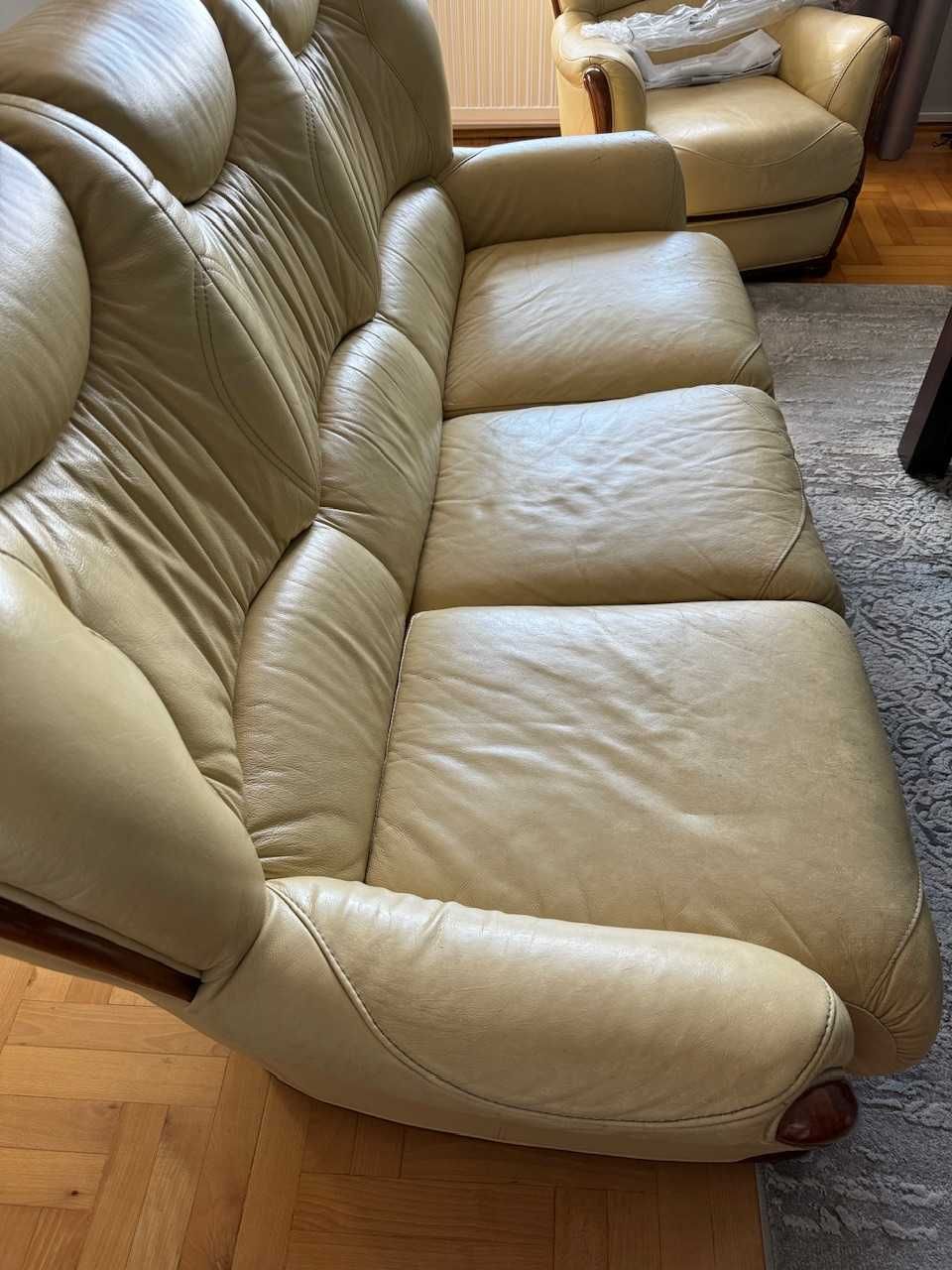 Sofa skóra drewno plus 2 fotele Meble Góralczyk