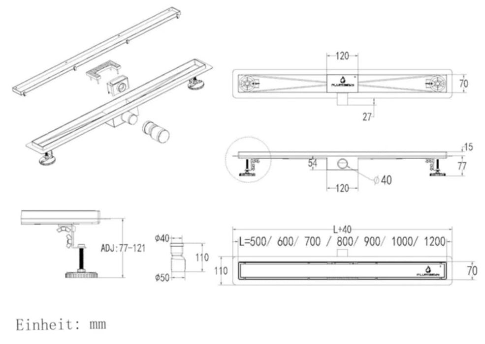 Plumbsys liniowy odpływ prysznicowy L 90 cm