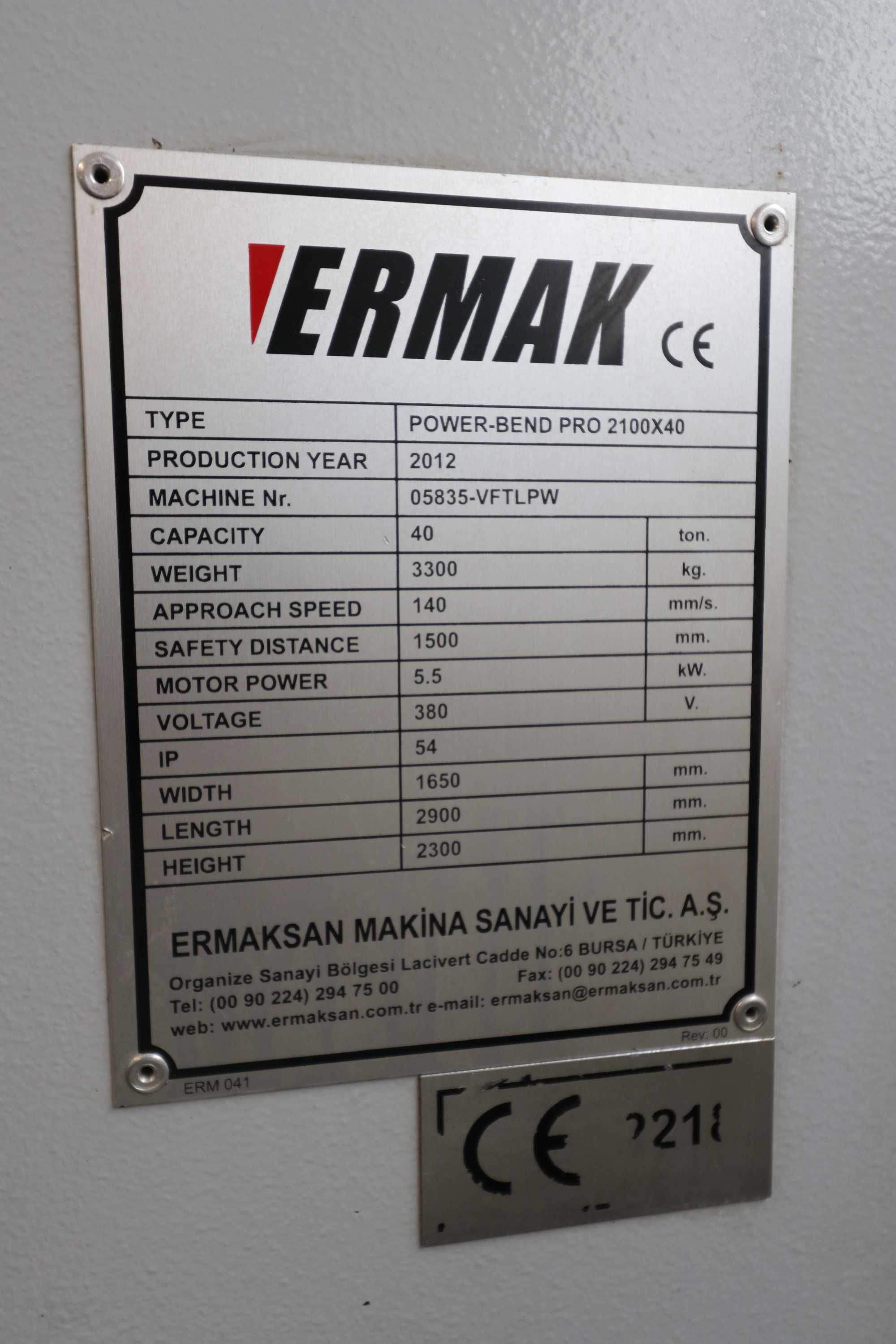 Prasa krawędziowa Ermaksan 2100x40