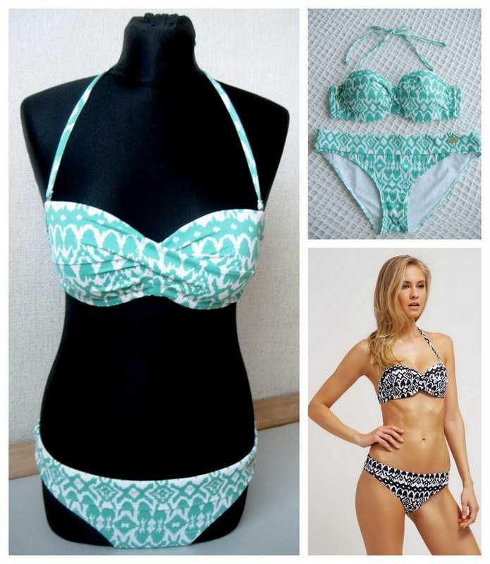 Bikini strój Lascana 38 M 75 B miętowe białe push up print strój