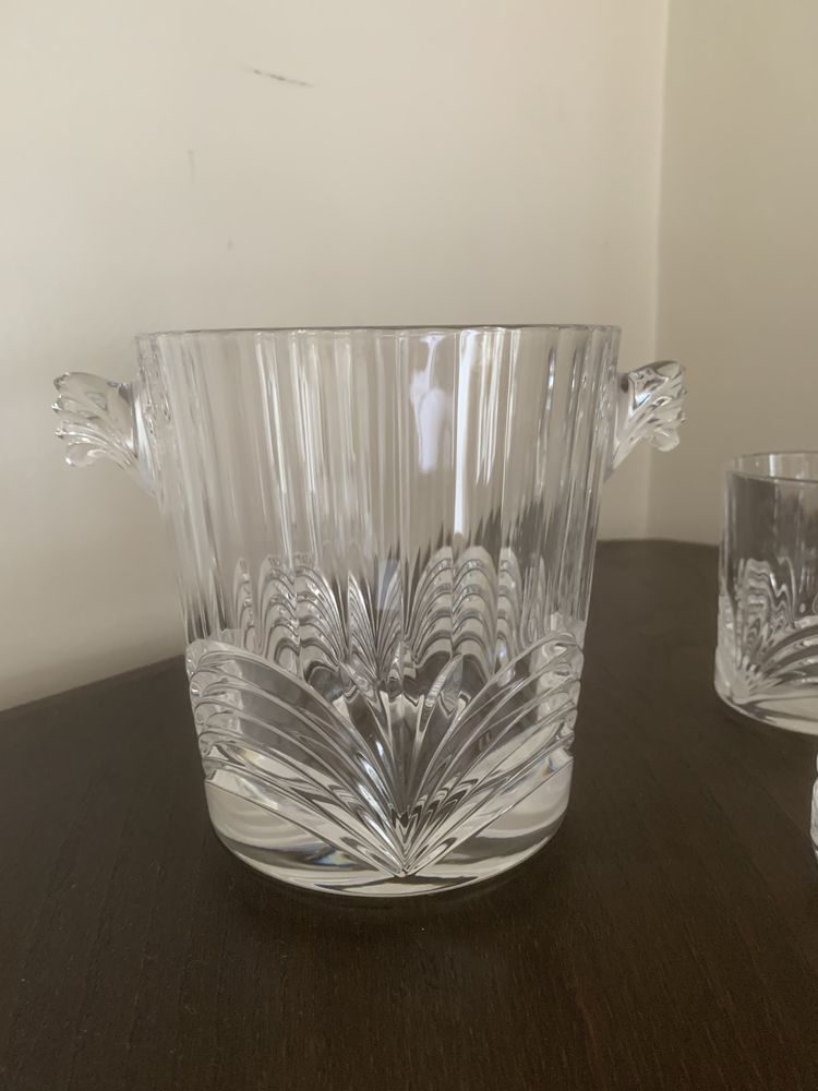 Balde e 6 copos de cristal