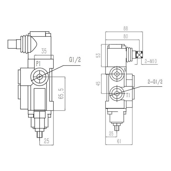 Rozdzielacz hydrauliczny 2 sekcyjny 40L z jedną sekcją z zatrzaskiem