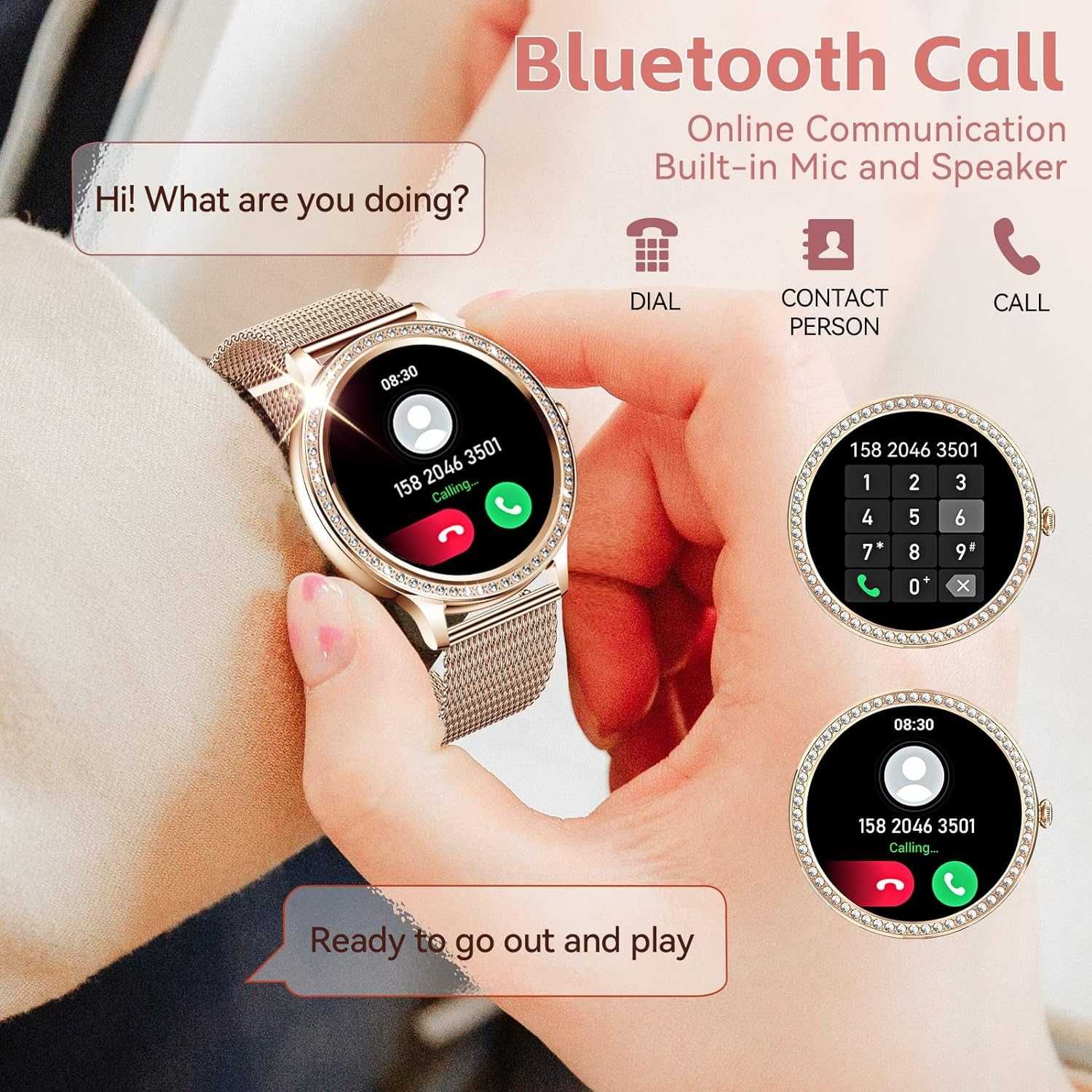 Smartwatch damski z połączeniami telefonicznymi Bluetooth, CyberDyer