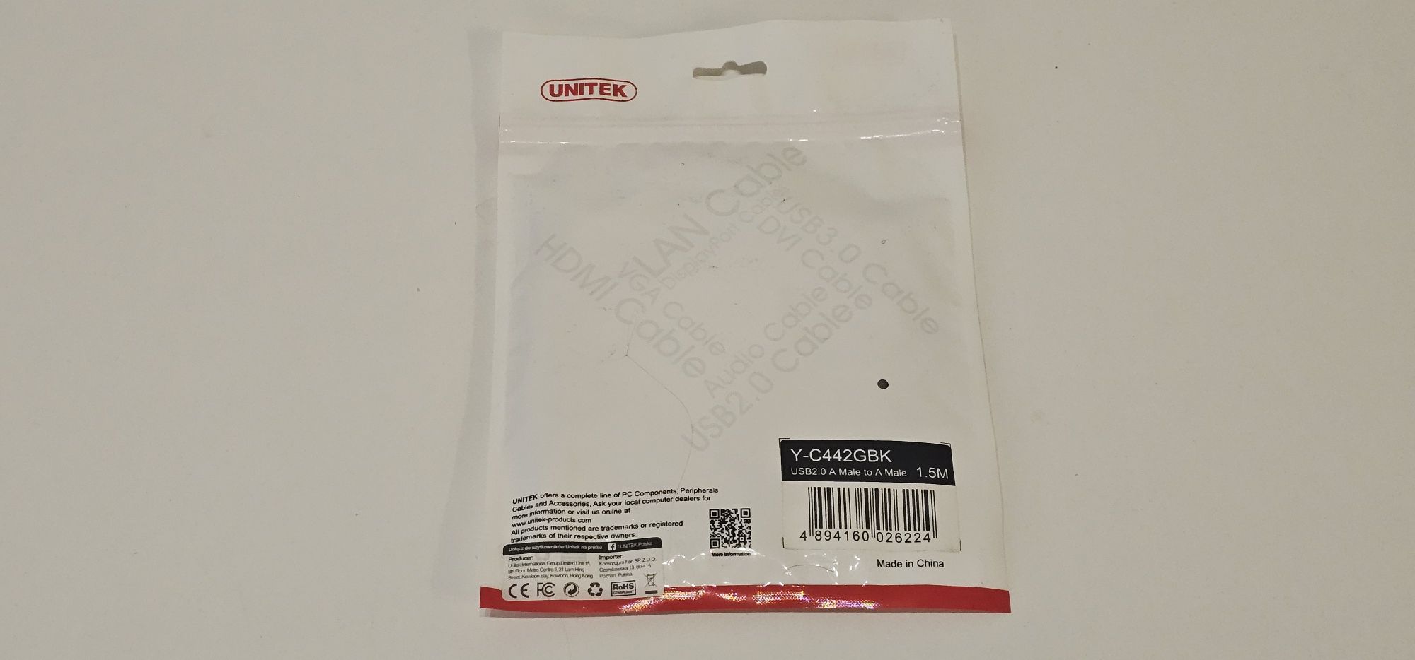 Kabel USB A do A 2.0 1.5 metra Unitek