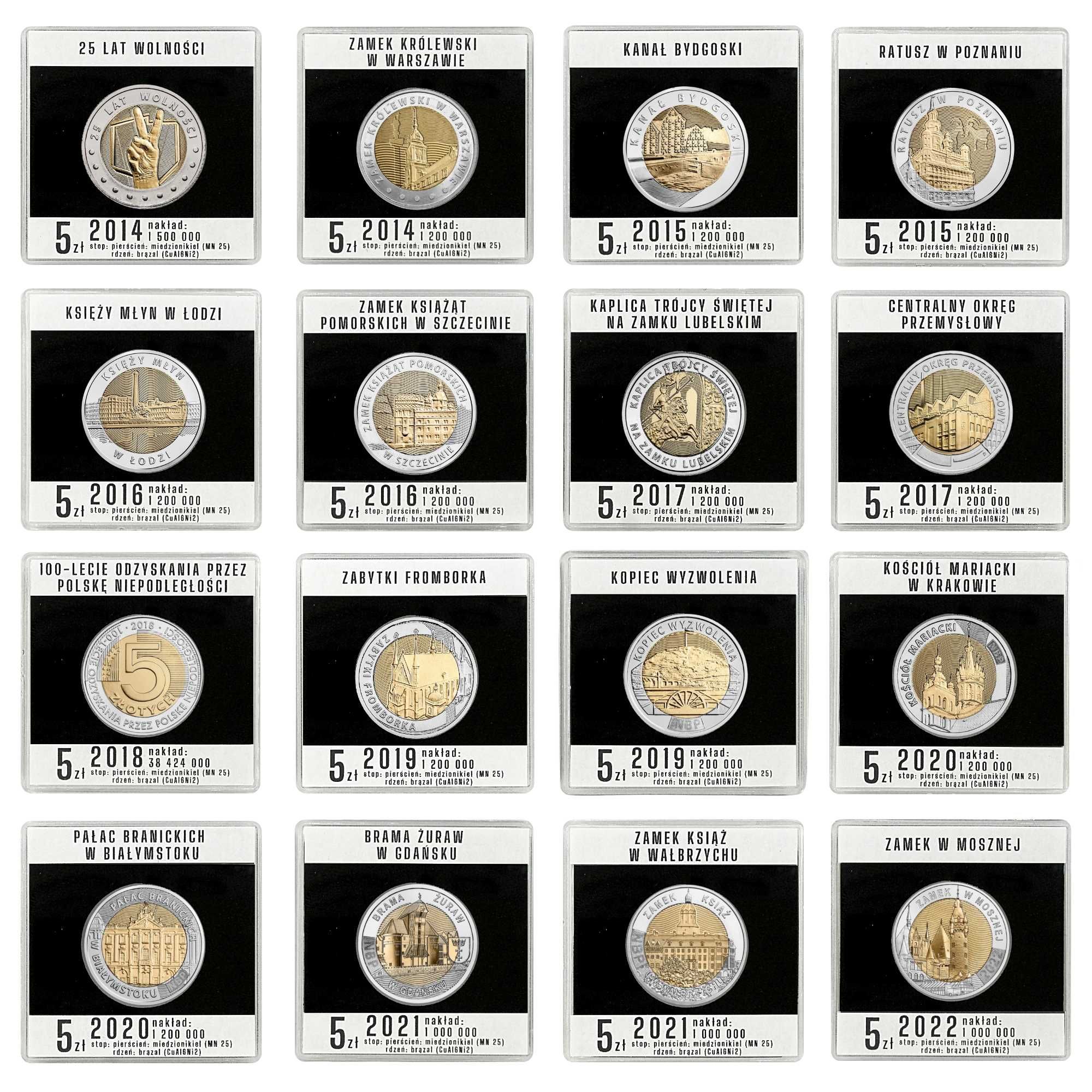 Monety 5 złotych 2014 - 2023 - naklejki na kapsle Quadrum