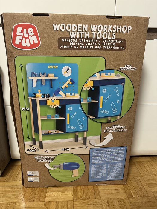 Nowy duży drewniany warsztat z narzędziami 95 cm x 60 cm