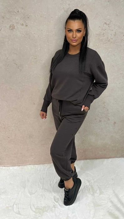 CLOGO DRES BLUZA SPODNIE BAWELNA komplet czekoladowy brązowy M