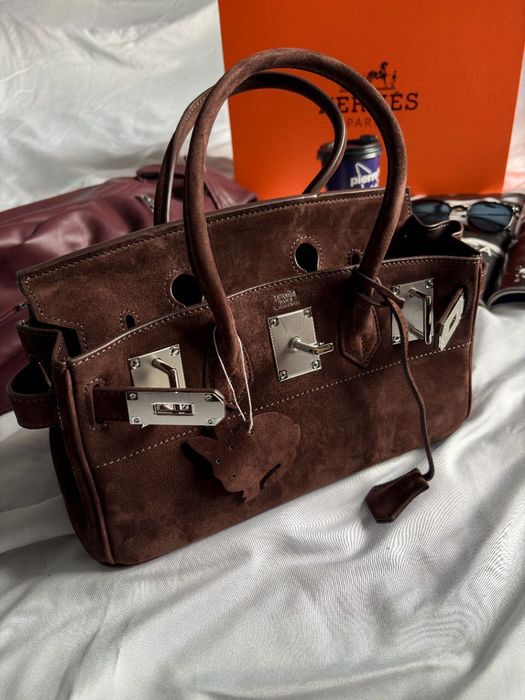 Сумка Hermes Birkin 30 замша | шоколадна, коричнева | срібна фурнітура