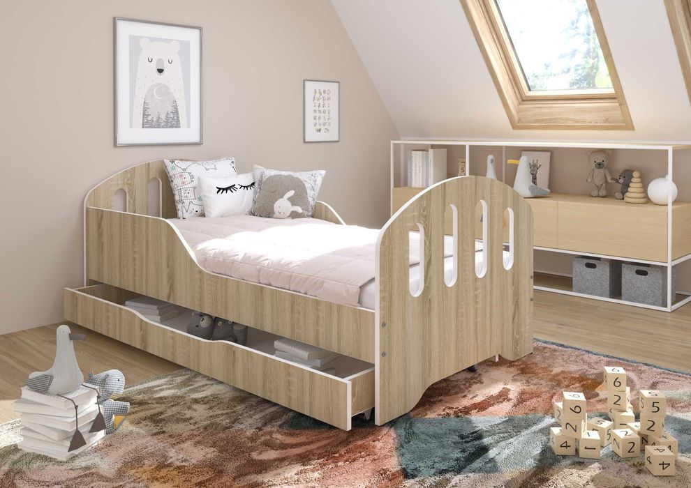 Łóżko SMILE dziecięce 160x80 +materac + szuflada ! Białe lub sonoma