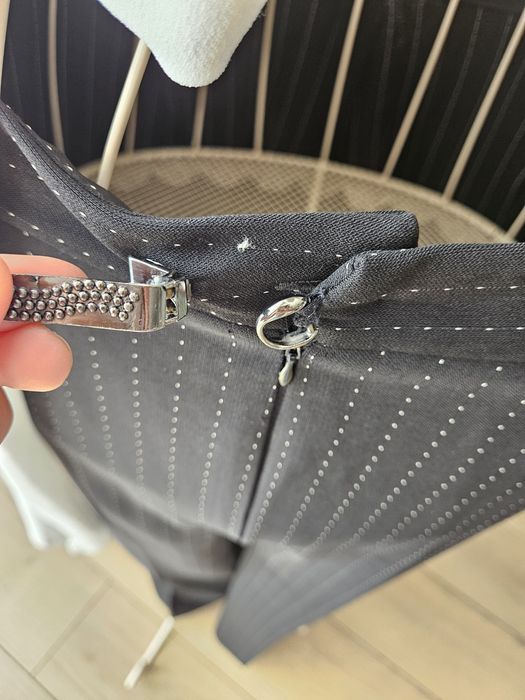 Eleganckie Spodnie damskie Czarne w Biały Prążek Proste Szerokie Nogaw