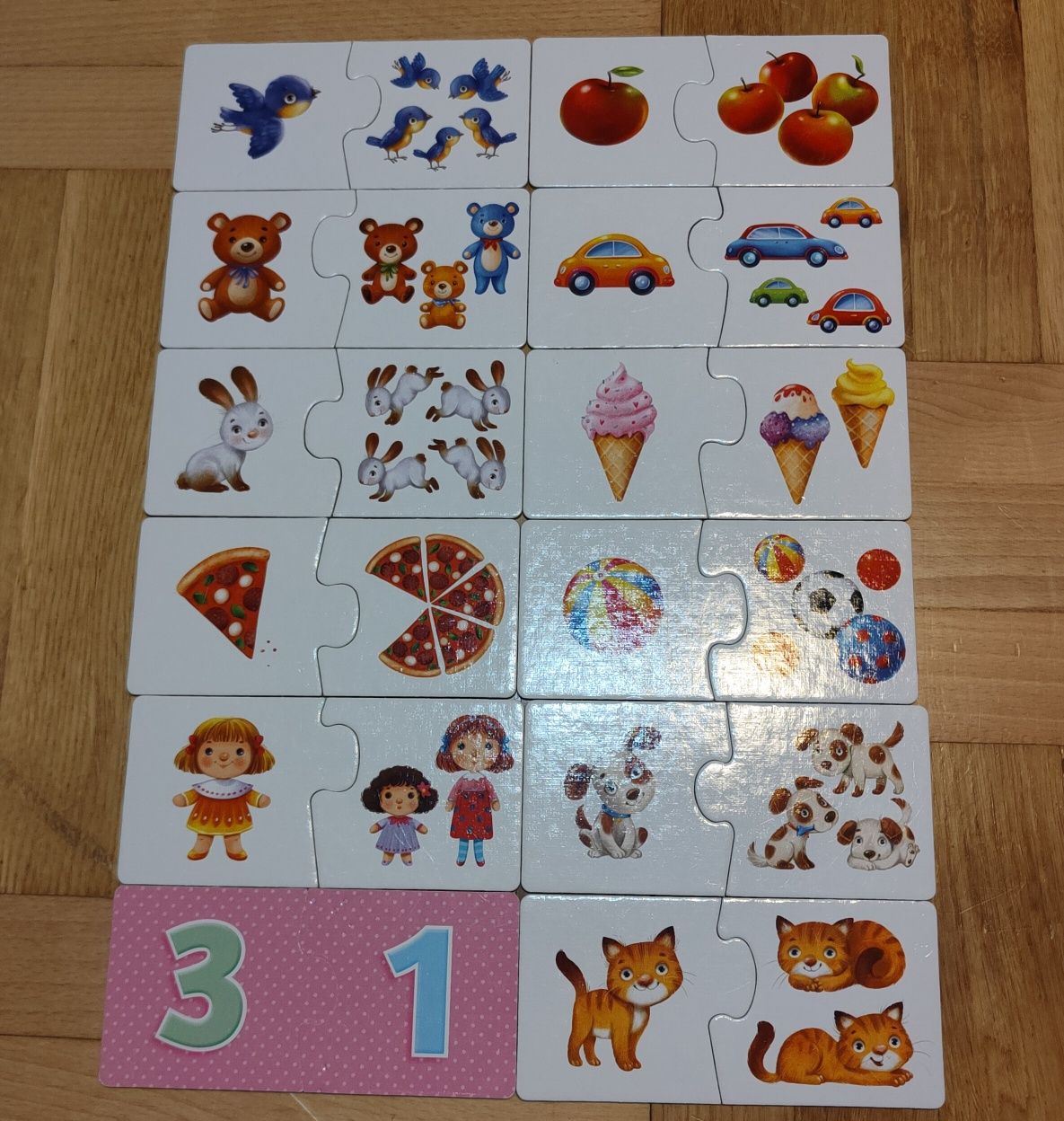 Puzzle dwuelementowe Puzlino "Raz, Dwa, Trzy" do nauki liczenie
