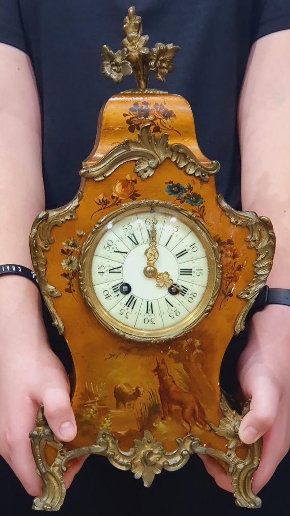 Zegar kominkowy boulle brąz intrasja antyk XIX wiek sygnowany prezent