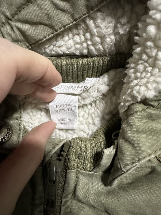 Kurtka zimowa parka na kożuszku H&M 68-74cm 6-9msc khaki #1737