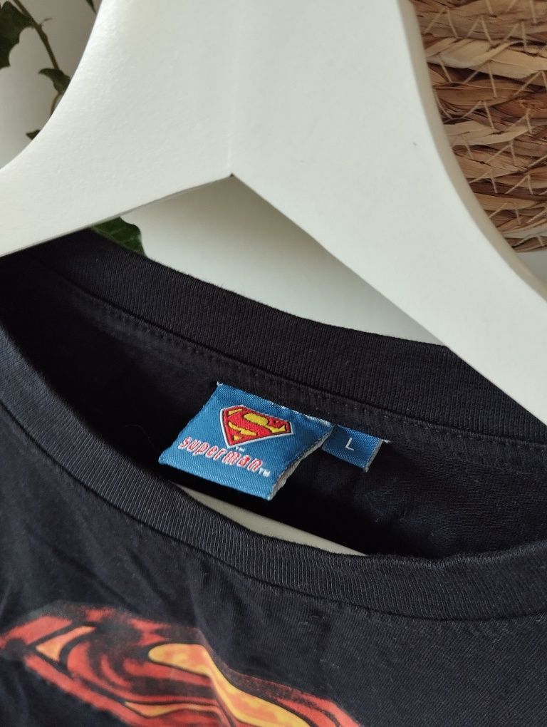 Bawełniany męski t-shirt Superman, logo, długi rękaw r. L Comics