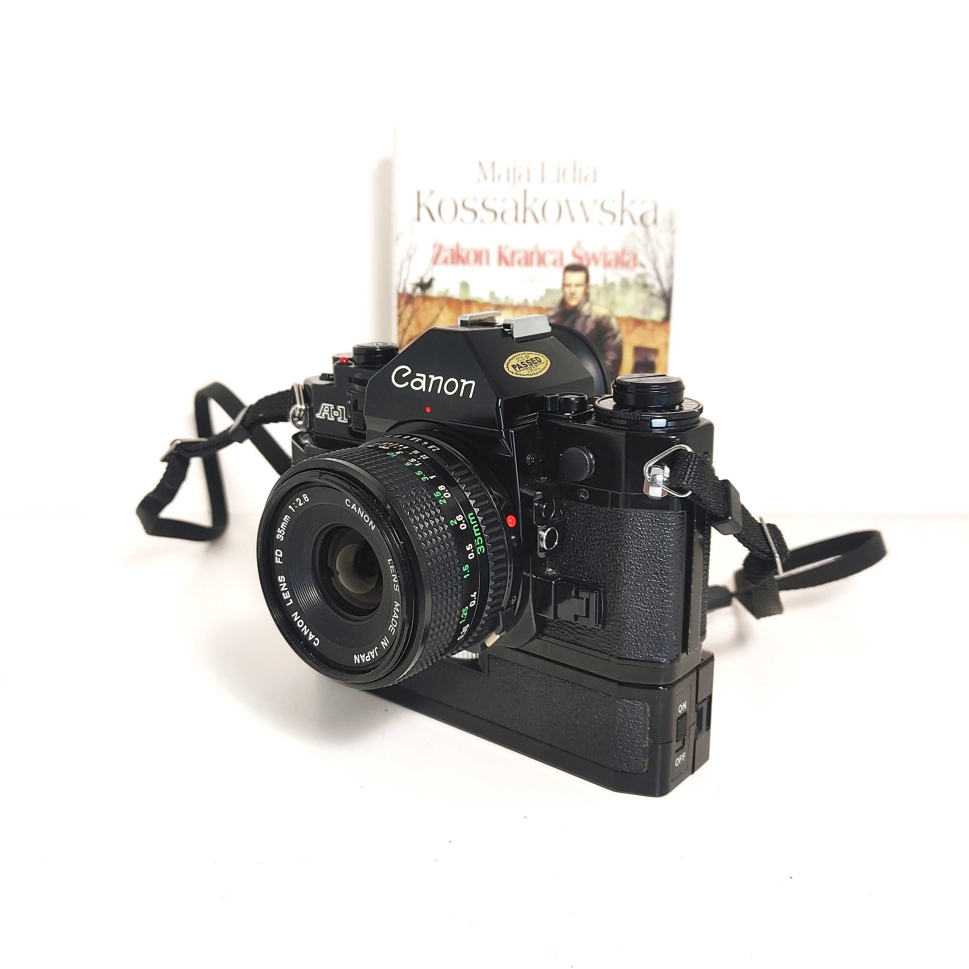 Lustrzanka analogowa CANON A-1 z Canon lens 35 mm 1:2,8 oraz Winder A