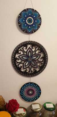 Pendente Triplo Mandalas pintadas a mão