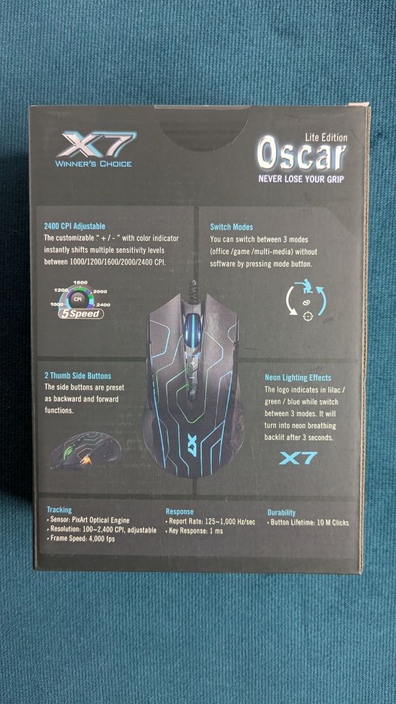 Mysz gamingowa przewodowa A4Tech XGame X89 Maze Oscar Neon Gaming Mous