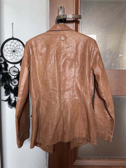 Kurtka brązowa beżowa skórzana skóra prawdziwa OuterEdge Rozmiar S