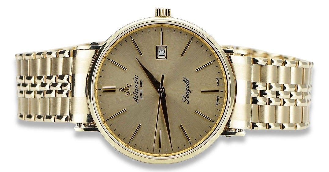 Złoty zegarek Atlantic 14k 585 z bransoletą męski mw003y&mbw019yo Wr