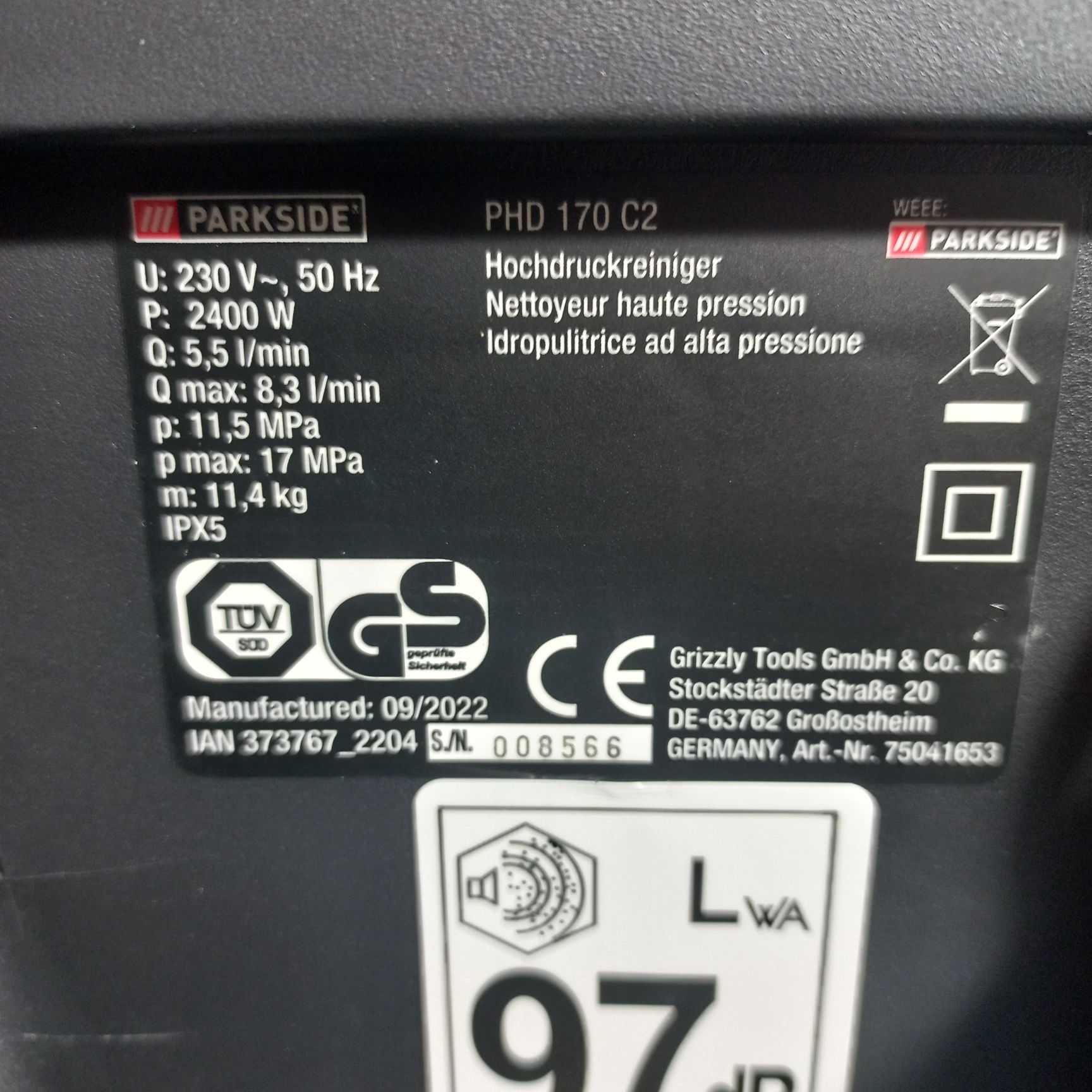 Мийка високого тиску ParkSide PHD 170 C2 2400w 170 Bar Німеччина