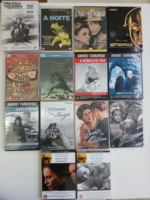 Filmes em DVD de Bergman, Rosselini, Tarkovsky, Antonioni e Murnau,