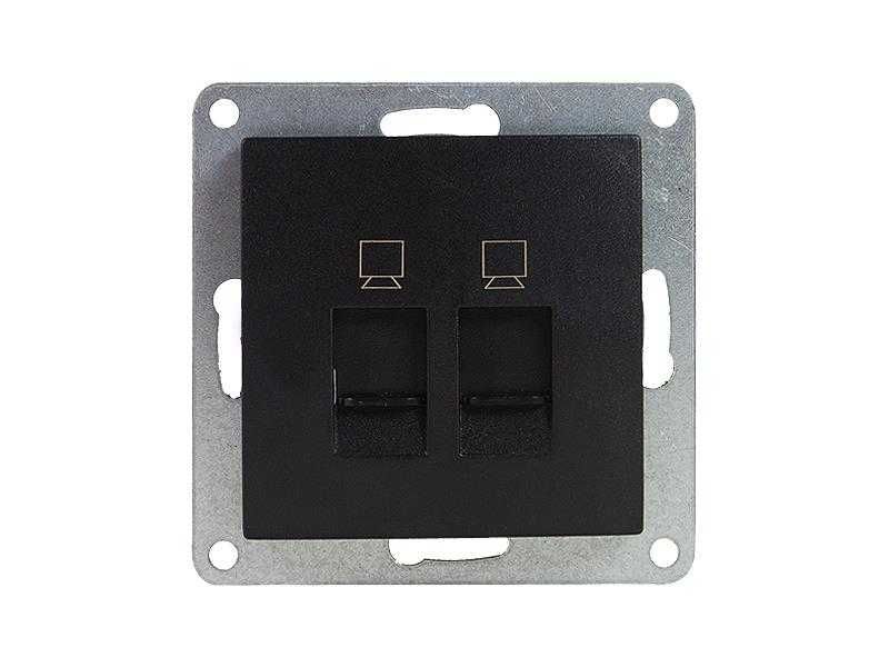 MODERN gniazdko internetowe ścienne LAN 2xRJ45 kat. 5e Moduł CZARNE