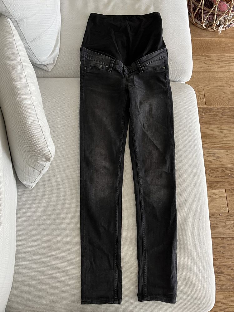 Czarne spodnie ciążowe H&M skinny high rib mama r. 36
