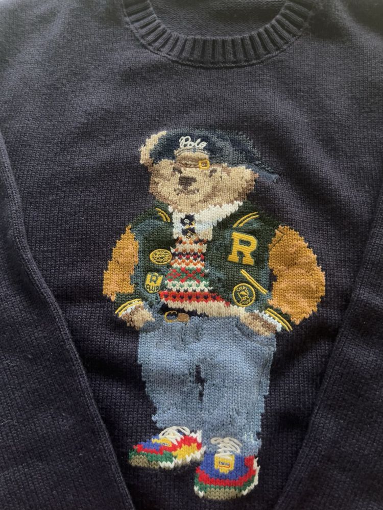 seeter polo ralph lauren miś bear niebieski stylowy męski