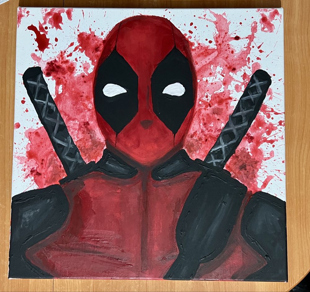 Obraz na płótnie Deadpool - ręcznie malowany 39x39 cm