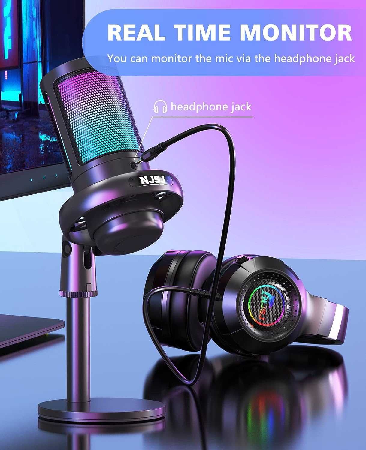 MIKROFON GAMINGOWY NJSJ me6s usb oświetlenie RGB