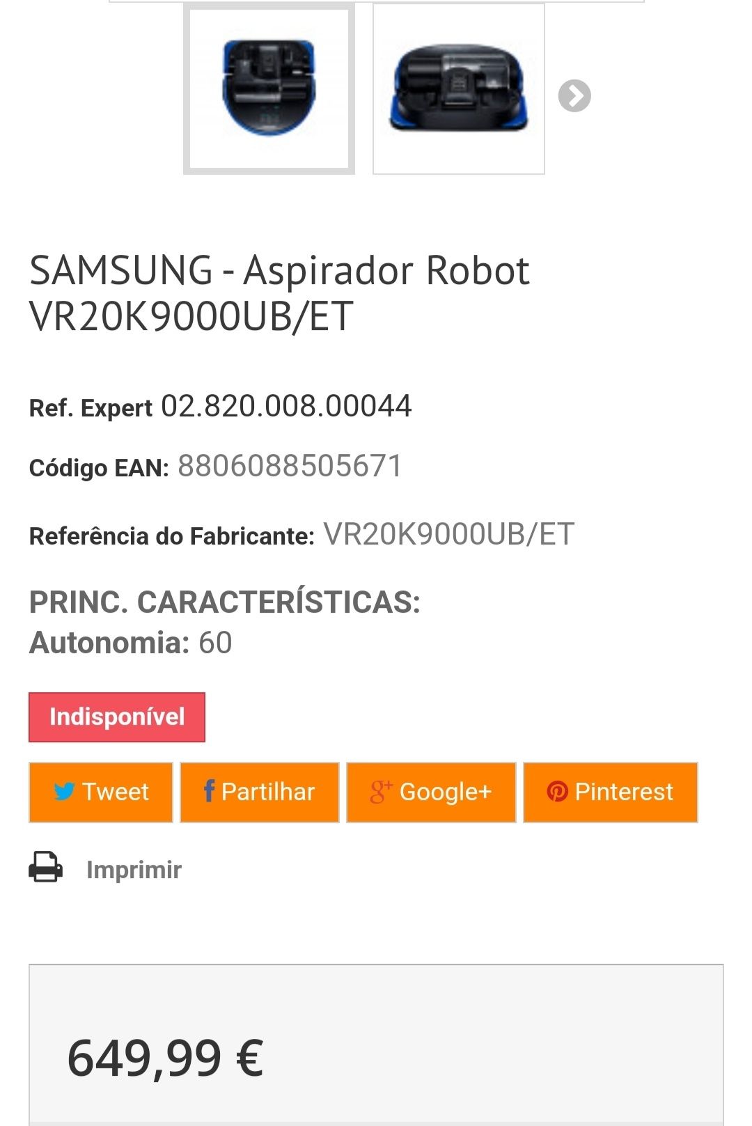 Aspirador Robot Samsung Powerbot como novo