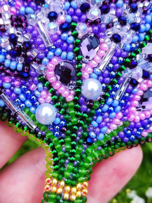 Брошка, прикраса, аксесуар, біжутерія, бісер ЛАВАНДА. Handmade