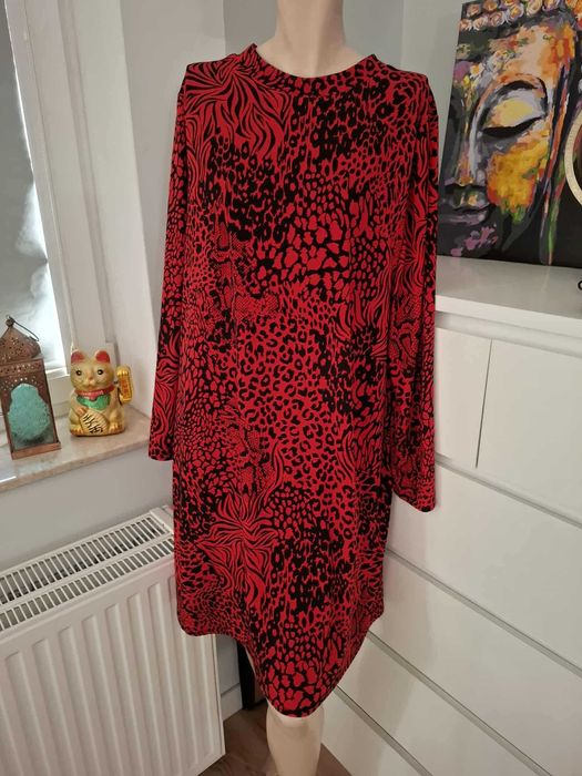 Wallis czarna czerwona sukienka animal print panterka zebra jesienna