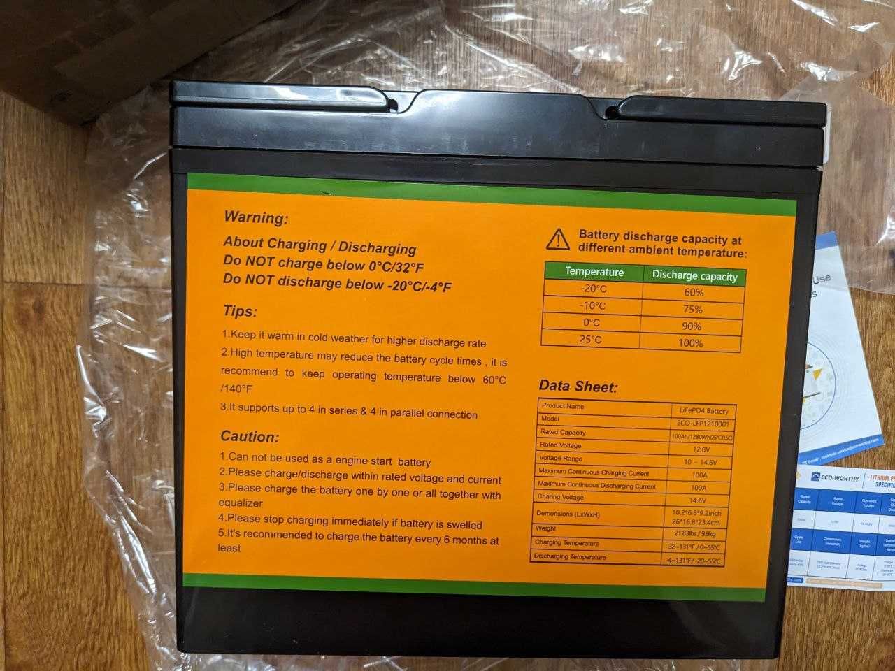 LiFePO4 аккумулятор Eco-Worthy ECO-LFP1210001 100 Ач 12.8В 1280Втч
