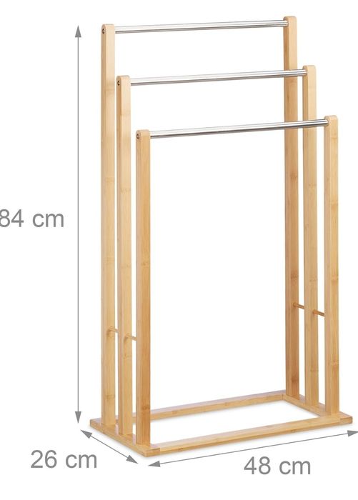 Relaxdays Uchwyt na ręczniki, wolnostojący z 3 szynami, do łazienki