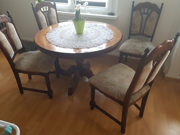 Stół z 4 krzesłami, komplet, drzewo  mahoń