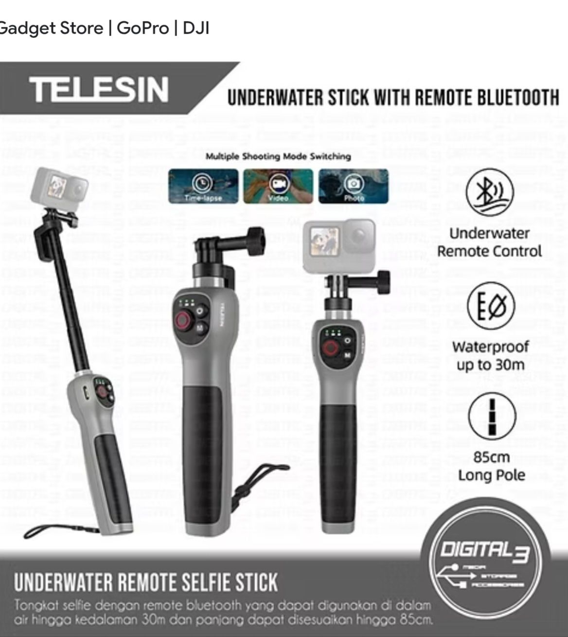 Selfie Stick à prova de água para Gopro Hero