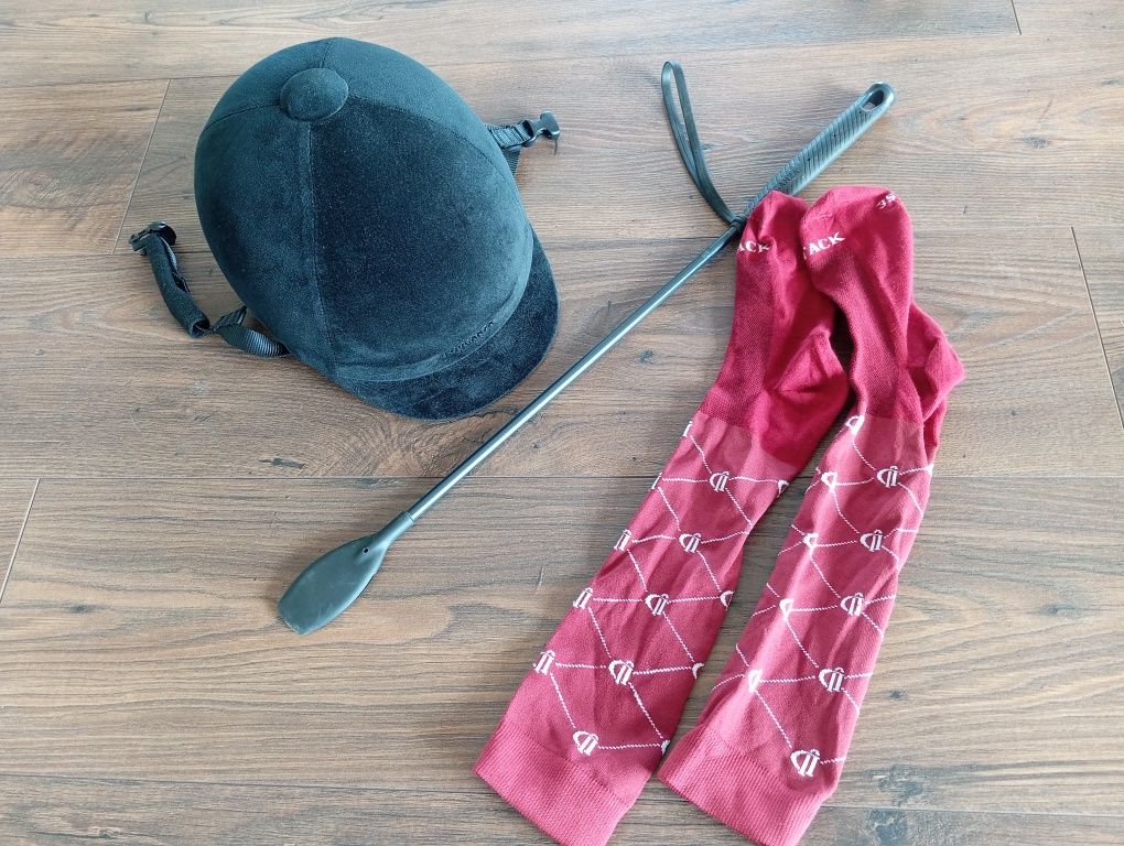 Kask jeździecki S zestaw skarpety bat