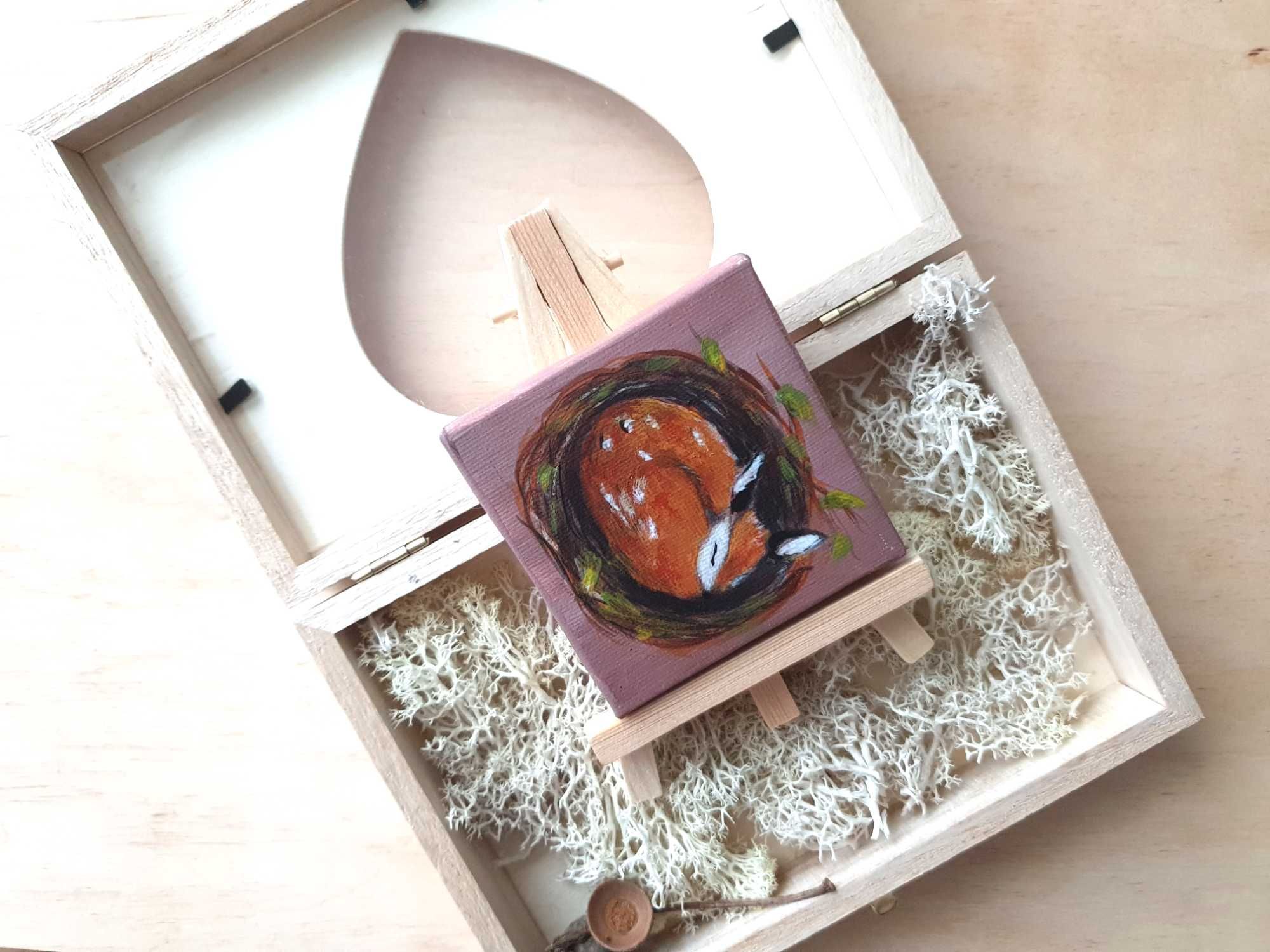 obraz ręcznie malowany sarna prezenty + Pudełko drewniane