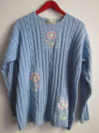 TULCHAN sweter damski w kwiaty haft pure cotton XL idealny