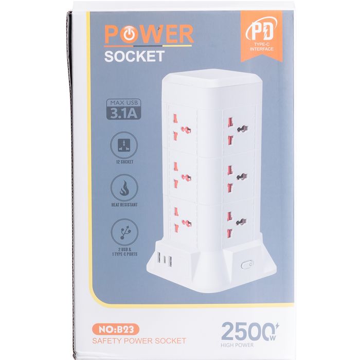 Мережевий фільтр-подовжувач TOWER 9 розеток LED-лампа