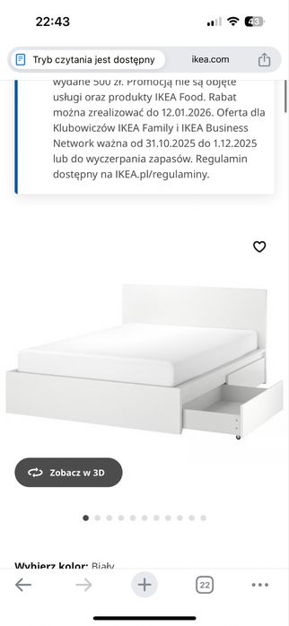 Rama łóżka ikea malm z 4 szufladami